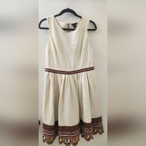 Anthropologie Let Me Be Embroidered Cream Sleeveless Dress, Size Medium.